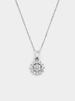 Sterling Silver Cubic Zirconia Halo Cluster Silver Pendant