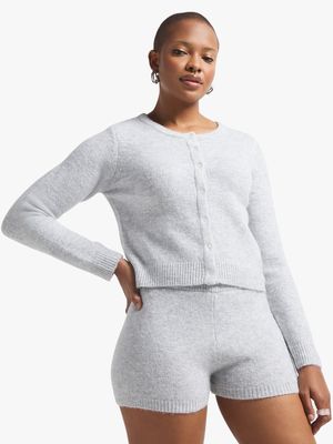 Women's Grey Melange Co-Ord Knit Shorts