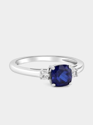 Women's Diamond & Created Sapphire 925 Silver Ring