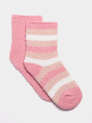 Jet Younger Girls Pink 2 Pack Fluffy Socks
