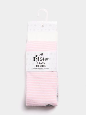 Jet Infant Girls Pink Stripe Bunny 2 Pack Tights