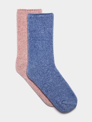 Jet Women's Pink/Blue 2 Pack Chenille Socks