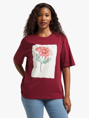 Jet Women's Burgundy Beauty Flower T-Shirt Reg