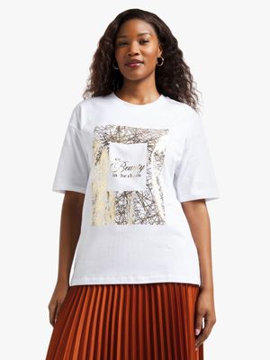 Jet Women's White/Gold Foil Graphic T-Shirt Reg