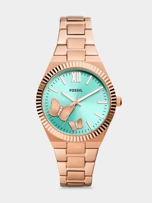 Fossil Scarlette Green Dial & Rose Plated Stainless Steel Bracelet Watch