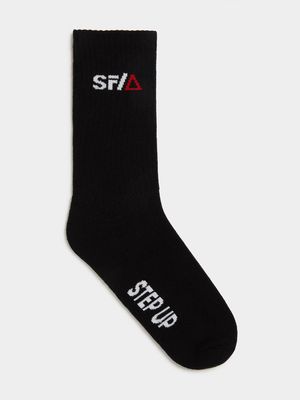 Men's Sneaker Factory Branded Rib With Logo Black Sock