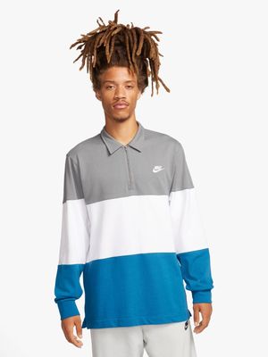Mens Nike Club Knit Grey/White/Blue Long Sleeve Top