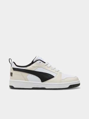 Mens Puma Rebound V6 White/Cream/Black Sneakers