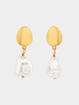 Sterling Pearl Gold Plated Drop Earrings.
