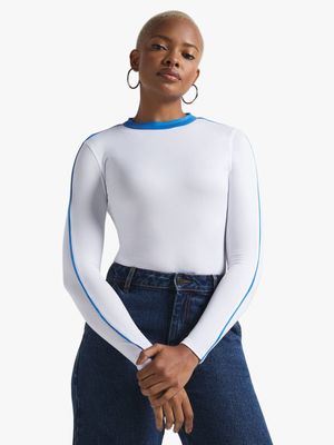 Women's White & Blue With Contrast Tipping Top