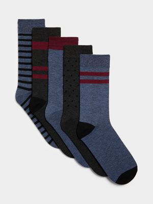 Jet Men's Burgundy Stripe 5 Pack Socks