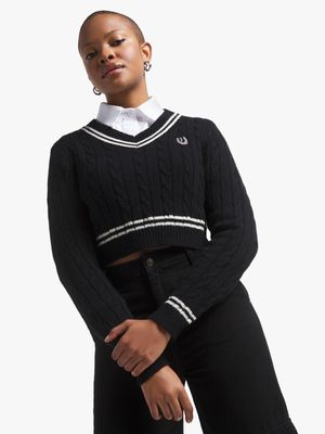 Women's Black Knit Varsity Cable Top