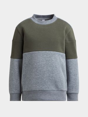 Younger Boy's Grey & Green Colour Block Sweat Top