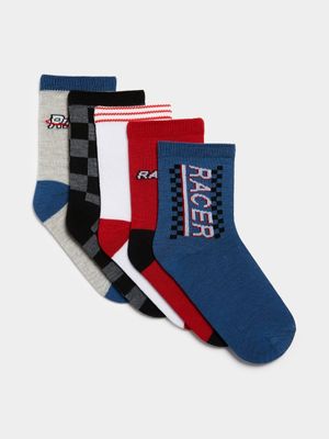 Jet Younger Boys Multicolour Racer 5 Pack Socks