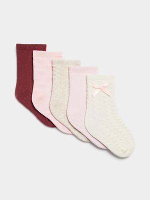 Jet Infant Girls Pink/Rose 5 Pack Jaquard Socks