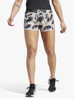 Womens adidas Run It All Over Print Grey/Black Shorts