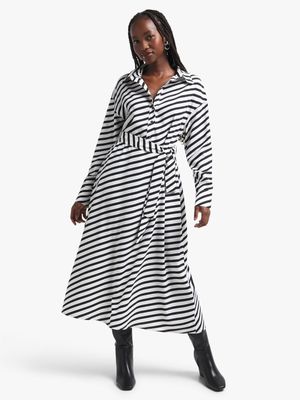 Women's Black & White Striped Shirt Dress