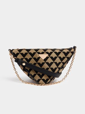Women's Taupe & Black Structured Triangle Bag