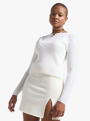 Women's White Twofer Knit Top