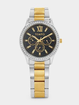 Tempo Women's Crystal Gold & SilverDial Bracelet Watch
