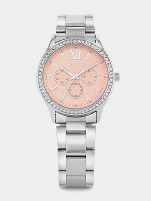 Tempo Silver Plated Peach Dial Bracelet Watch