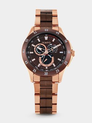Tempo Men's Rose Gold Brown Dial Two-Tone Watch