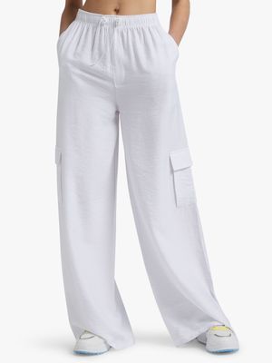 Women's White Wide Leg Linen Utility Pants