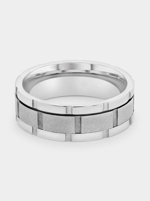 Icon Gents Groove Stainless Steel Ring - Silver Plated