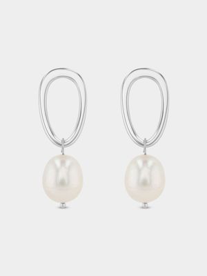 Pearl Sterling Silver Geometric Drop Earring