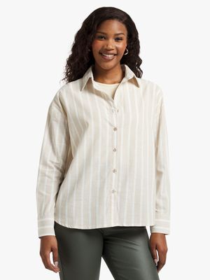 Jet Women's Brown/white Stripped Linen Shirt