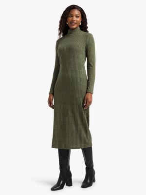Jet Women's Olive Poloneck Knit Dress