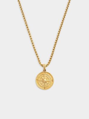 Icon Men's Stainless Steel Compass Pendant - Gold plated 55cm