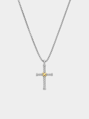 Men's Icon Silver Stainless Steel Rope Cross Pendant - 55cm