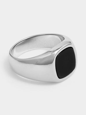 Gents Stainless Steel Black Center Signet Ring