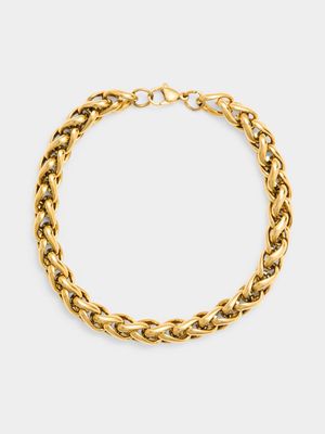 Gents Stainless Steel Gold Tone Wheat Link Bracelet