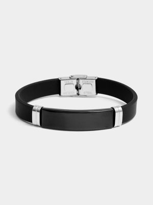 Gents Black Stainless Steel & Faux Leather Bracelet