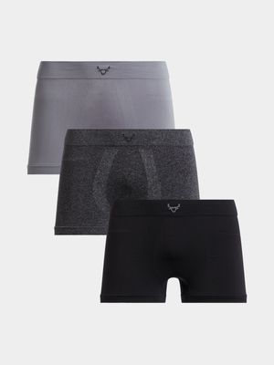 Men's Black & Grey 3-Pack Seamless Trunks
