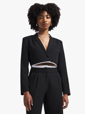 Women's Black Contrast lined Cropped Blazer