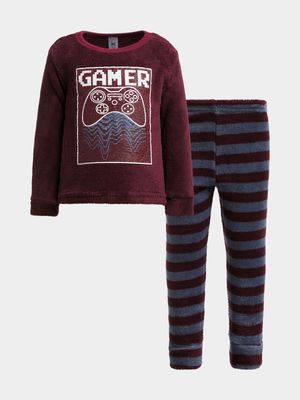 Jet Younger Boys Burgundy Fleece Gamer Pyjama Set