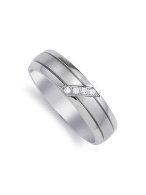Stainless Steel & Cubic Zirconia Striped Ring