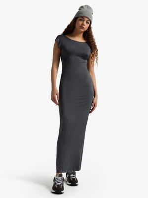 Women's Grey Slinky Open Back Maxi Dress