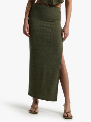 Women's Green Co-Ord Maxi Skirt With Slit