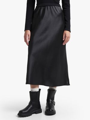 Women's Black Satin Skirt
