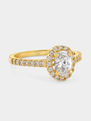 Yellow Gold Cubic Zirconia Oval Halo Cluster Ring