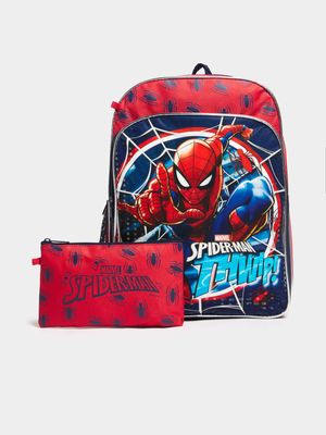 Jet Kids Blue/Red Spiderman Large Combo School Bag