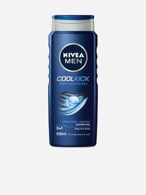 Nivea Men Cool Kick Shower Gel 24h Fresh Effect for Body, Face & Hair with Icy Menthol 500ml
