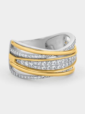 Yellow Gold & Sterling Silver Cubic Zirconia Wrap a round Ring