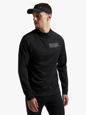 Mens TS Dri-Tech 1/2 Zip Micro Text Black Funnel Run Top