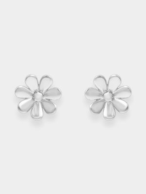 Rhodium Plated Flower Stud Earrings