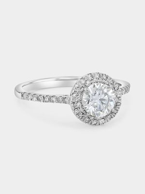 White Gold 1ct Lab Grown Diamond Round Halo Solitaire Ring